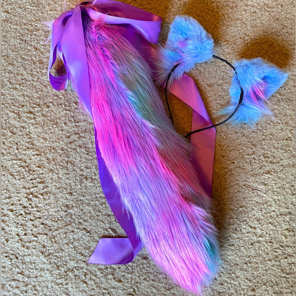 Like new Ear and Tail set Blue, Purple, and Pink pet play cosplay